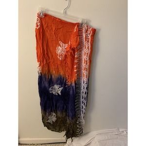 Sarong Cruise Beach Wrap Dress Fish Geometric Print Orange Purple Brown